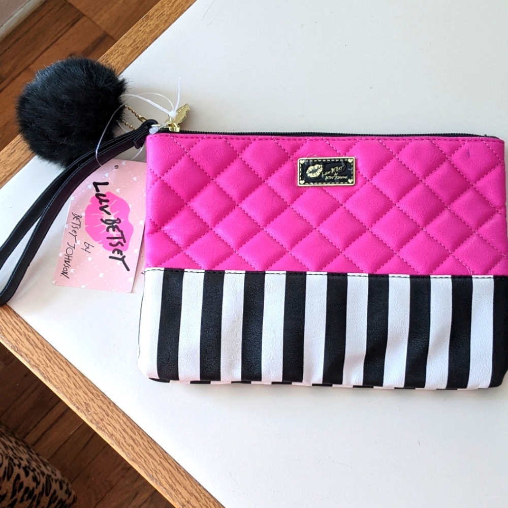"Luv Betsey" Betsey Johnson Striped Fushia Clutch